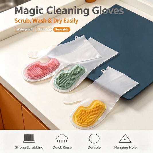 🫧 Silicone Dishwashing Gloves with Brush – Waterproof Multipurpose Cleaning Gloves ❄️