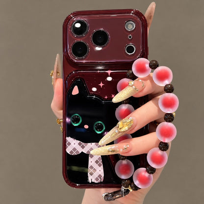 🐱💗 Cute Cat Phone Case with Soft Beaded Wrist Strap