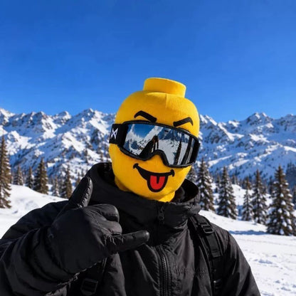 🏂😎 Yellow Ski Face Mask with Funny Figure – Winter Sports