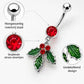 🎄 Christmas Navel Piercing – Sparkling Red Stone & Green Holly Leaves ❤️💚✨