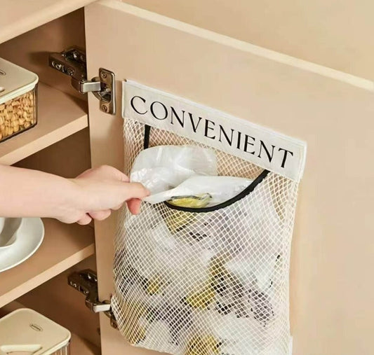 🗑️✨ Wall-Mounted Mesh Trash Bag Organizer