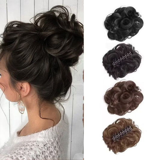 🌸 Curly Hair Bun Extension with Built-In Clip