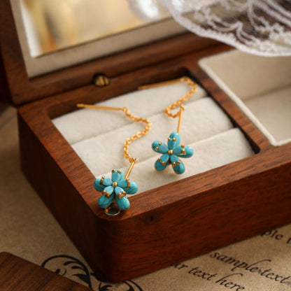 💎 Turquoise Flower-Shaped Dangling Earrings