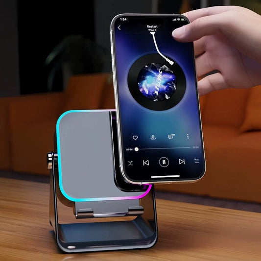 🔊 Supporto per telefono con altoparlante e luci LED ambientali