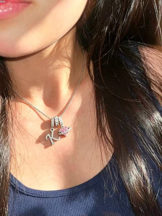 ✨ 3-in-1 Dopamine Initial Necklace with Zircon Heart Charms