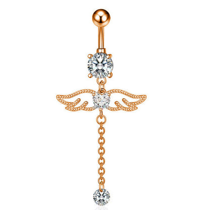 👼✨ Angel Wing Belly Button Ring with Cubic Zirconia – Shine with a Heavenly Touch! 💖💎