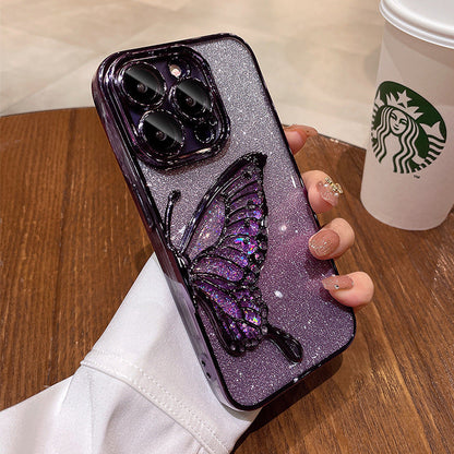 🦋✨ Glitter Butterfly Phone Case – Removable Card Holder & Shockproof Protection