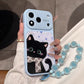 🐱💗 Cute Cat Phone Case with Soft Beaded Wrist Strap