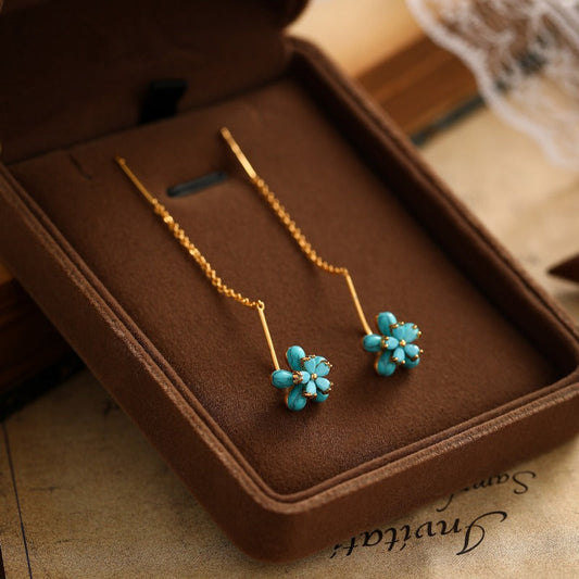 💎 Turquoise Flower-Shaped Dangling Earrings