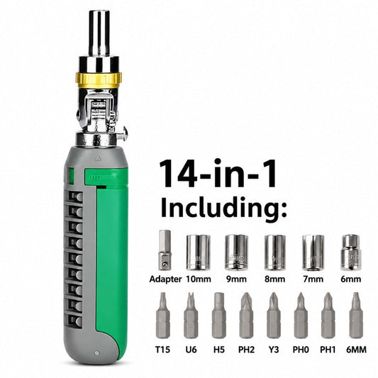 🔧🔄 14-in-1 Adjustable Screwdriver with Sockets