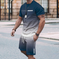 🏖️Summer Cool Deal: ONLY 💲15.99!!😎Men's Gradient Color T-Shirt & Shorts Set